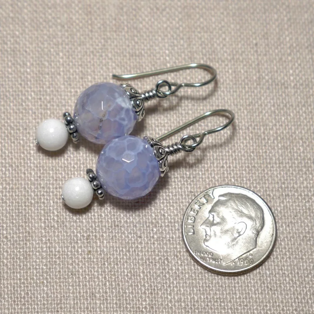 Hand Crafted Handmade Earrings Blue & White Spider Web Agate Beaded Earr… - Picture 3 of 4